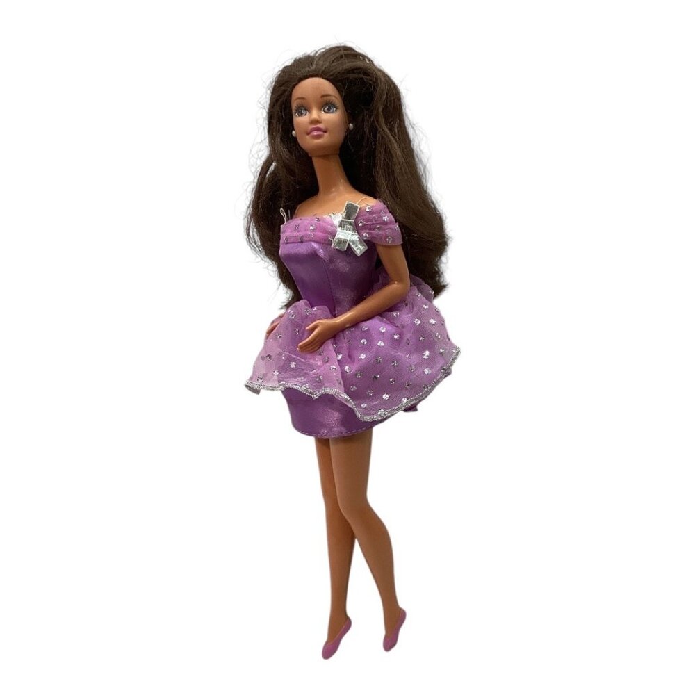 Vintage 1966‎ Mattel Brunet Hair Barbie Purple Dress Purple Painted on Shoes